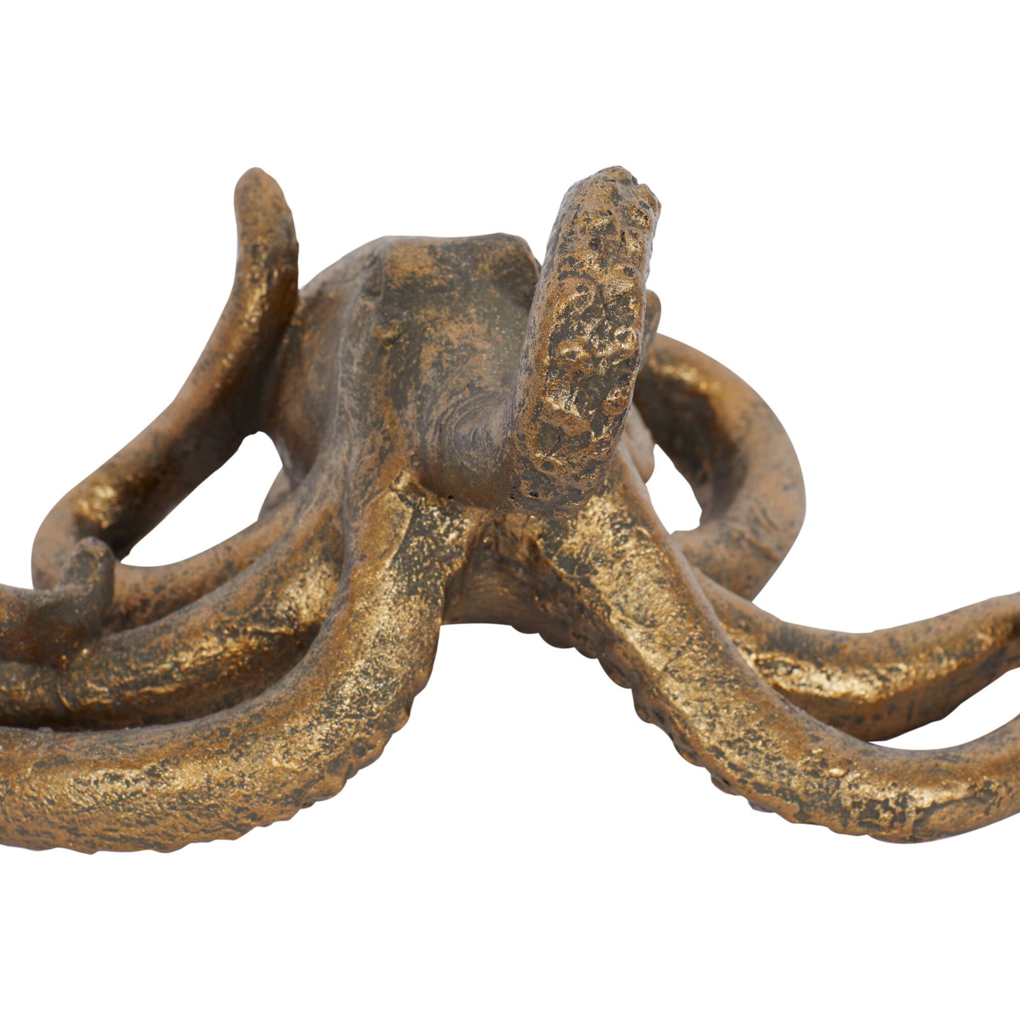 Black Polystone Coastal Sculpture, Octopus 5" x 11" x 7"